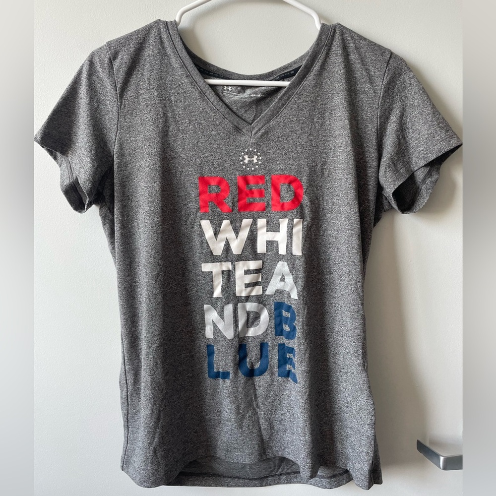 Under Armour: V-Neck Red White and Blue T-Shirt